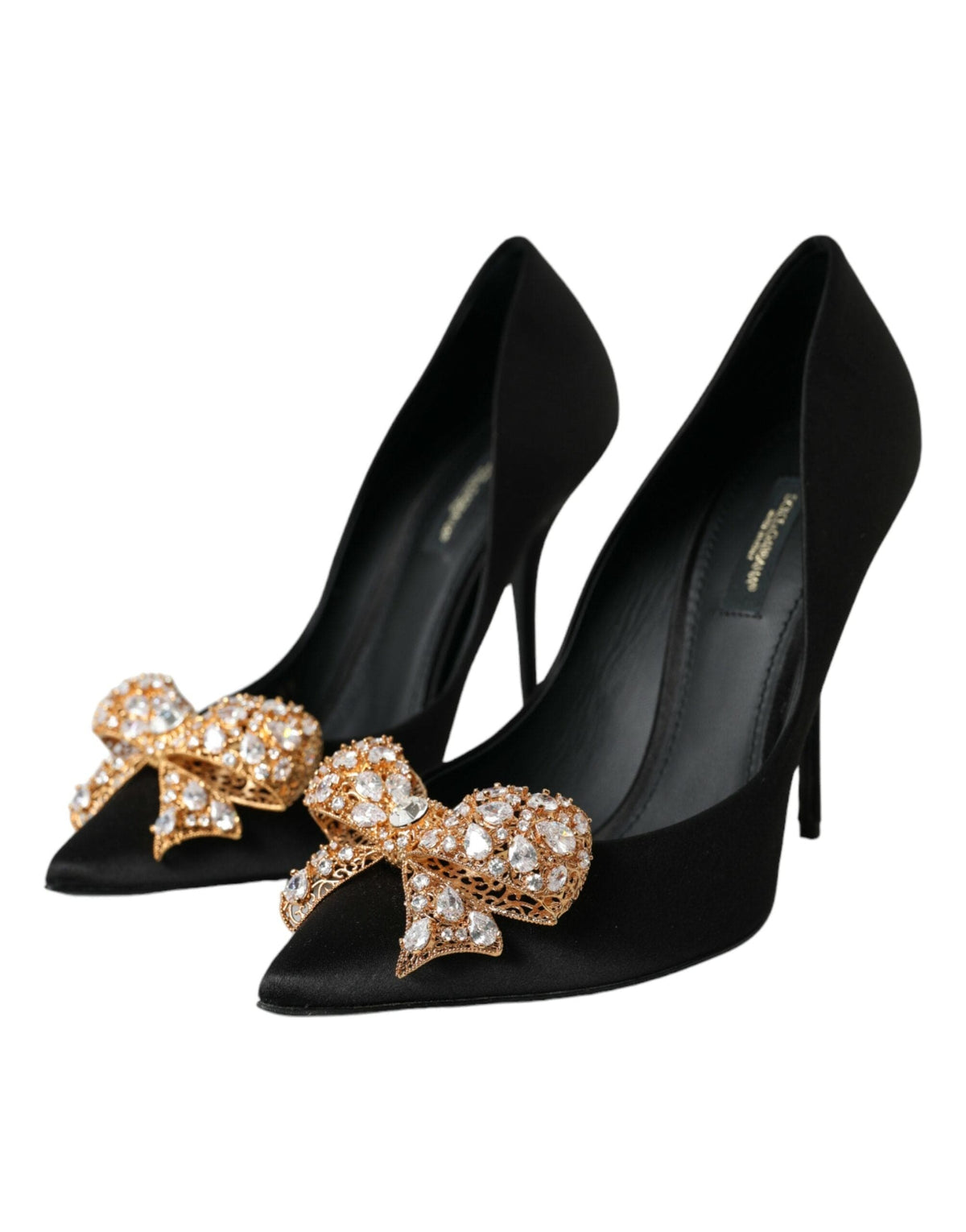 Escarpins à talons ornés de nœuds en satin noir Dolce &amp; Gabbana