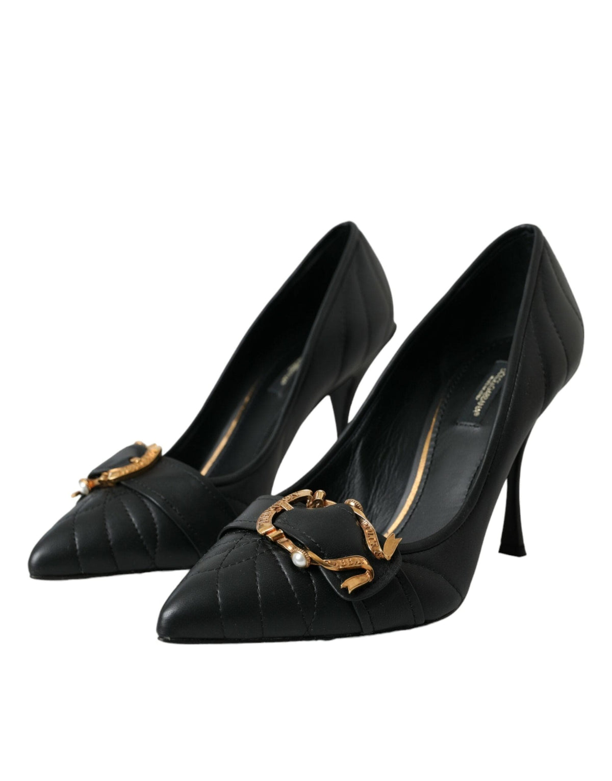 Dolce & Gabbana Black Devotion Leather Heels Pumps Shoes