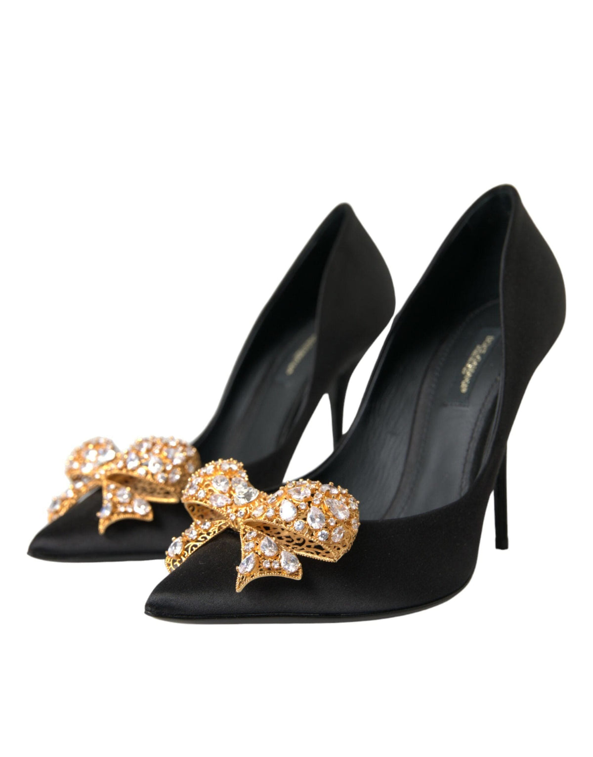 Escarpins à talons en satin noir et cristal Dolce &amp; Gabbana