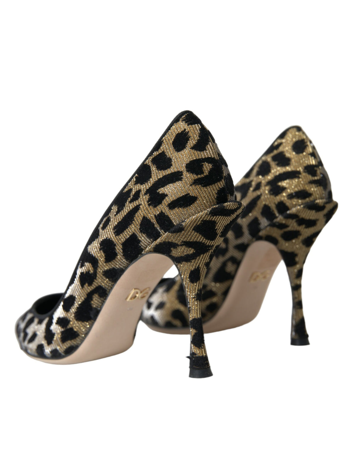 Zapatos de salón con tacón de lúrex y estampado de leopardo en dorado y negro de Dolce &amp; Gabbana