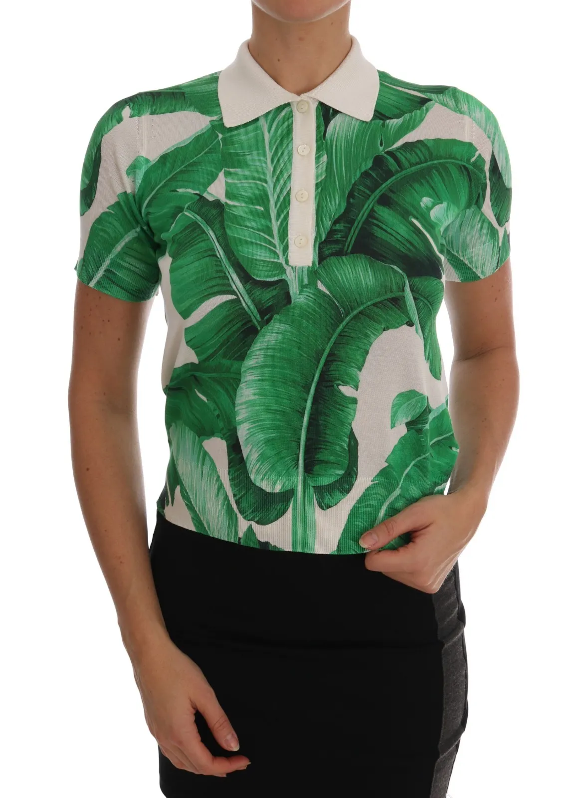 Camiseta polo de seda con estampado de plátano verde de Dolce &amp; Gabbana