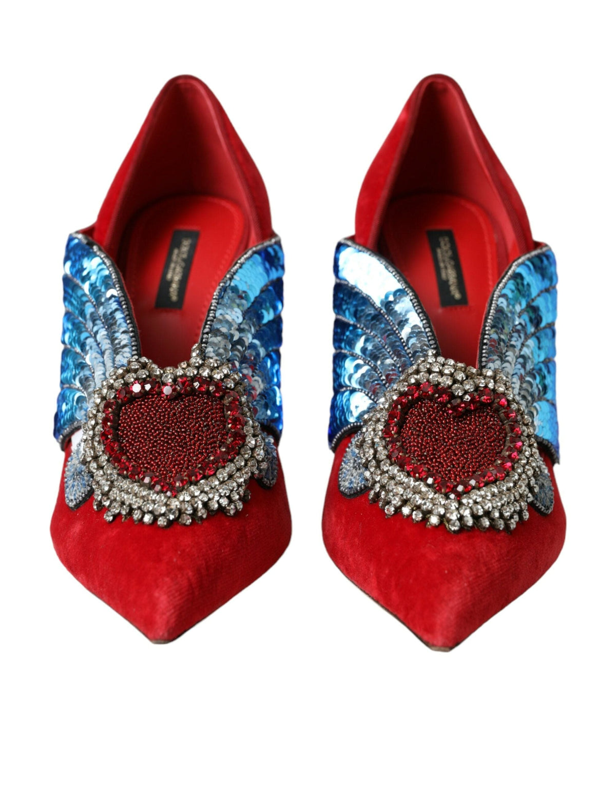 Escarpins à talons en velours rouge et paillettes Dolce &amp; Gabbana