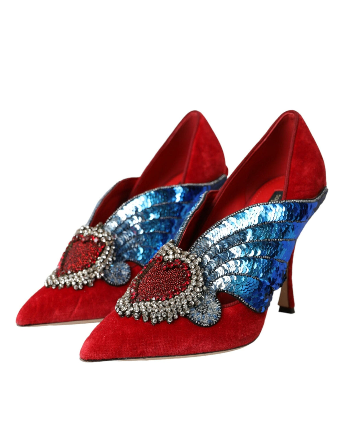 Zapatos de tacón con cristales y lentejuelas de terciopelo rojo de Dolce &amp; Gabbana