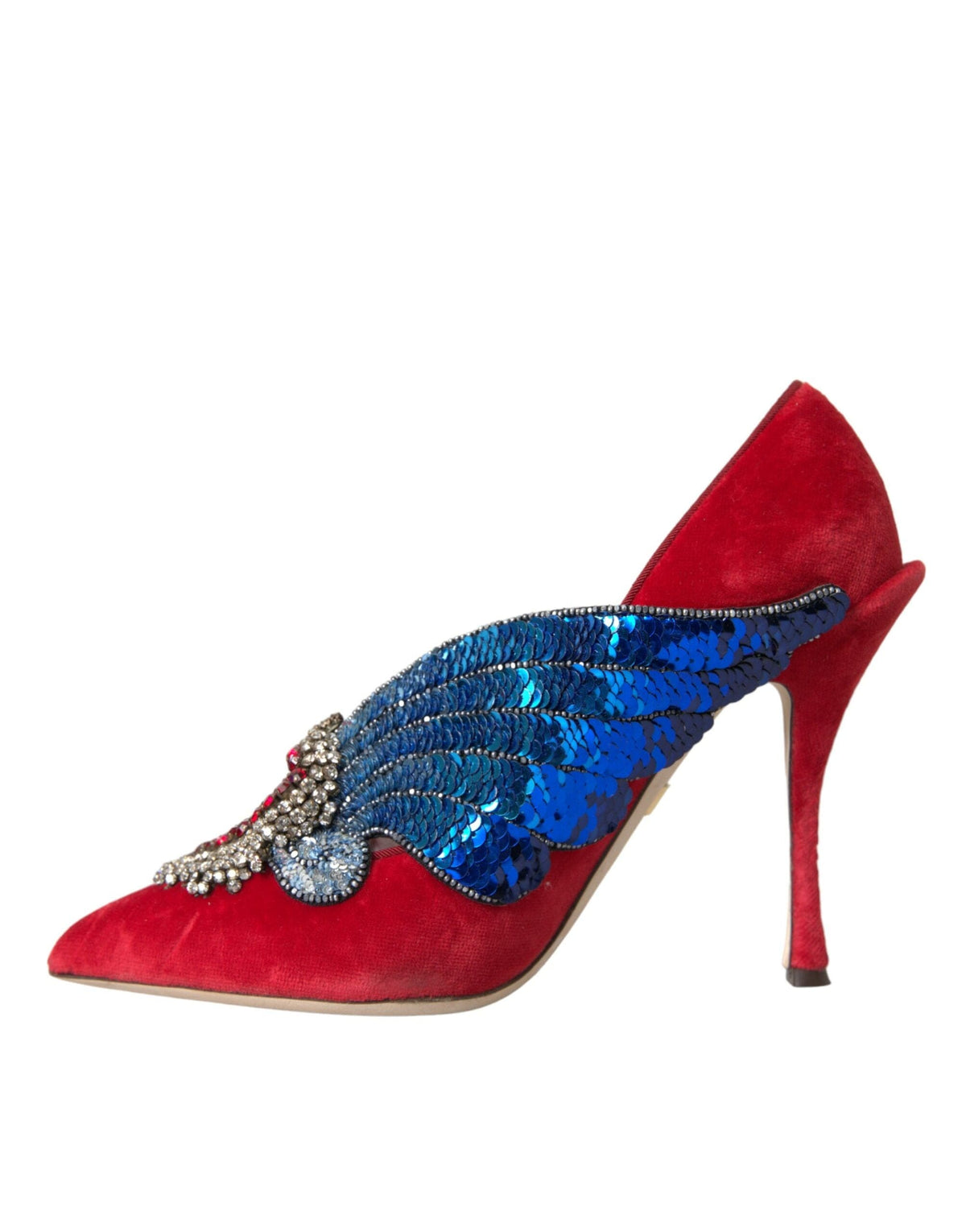 Zapatos de tacón con cristales y lentejuelas de terciopelo rojo de Dolce &amp; Gabbana