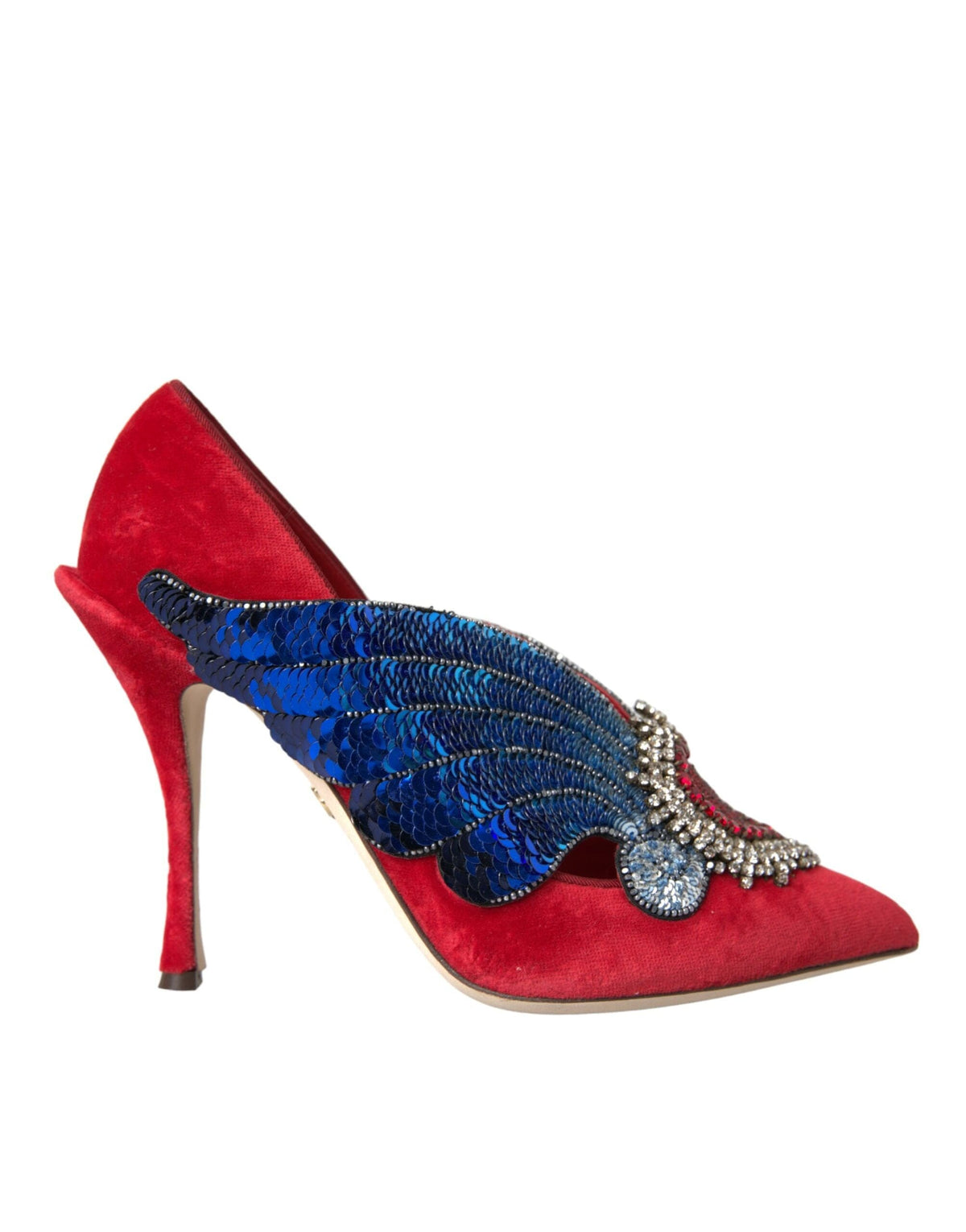 Escarpins à talons en velours rouge et paillettes Dolce &amp; Gabbana