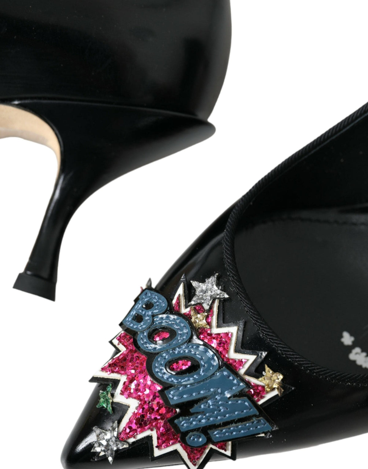 Zapatos de tacón con parche BOOM de cuero negro de Dolce &amp; Gabbana