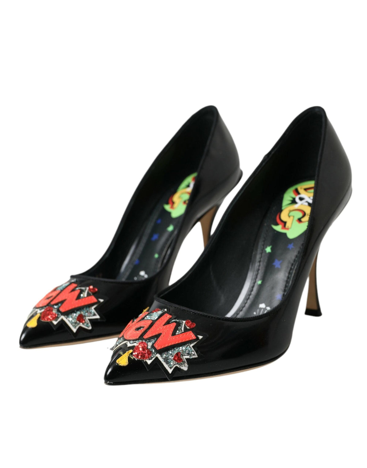 Escarpins à talons en cuir noir Dolce &amp; Gabbana avec patch WOW