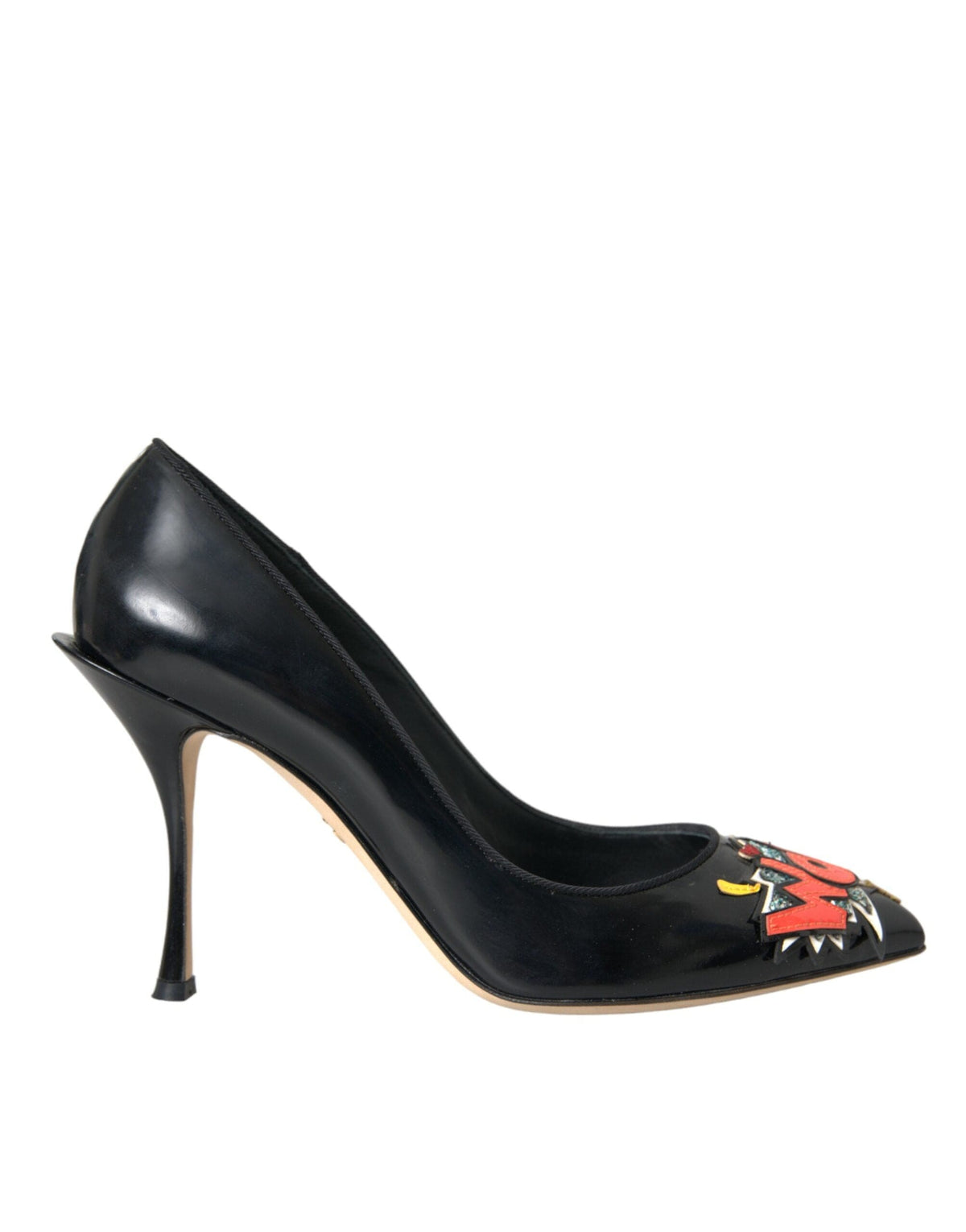 Escarpins à talons en cuir noir Dolce &amp; Gabbana avec patch WOW