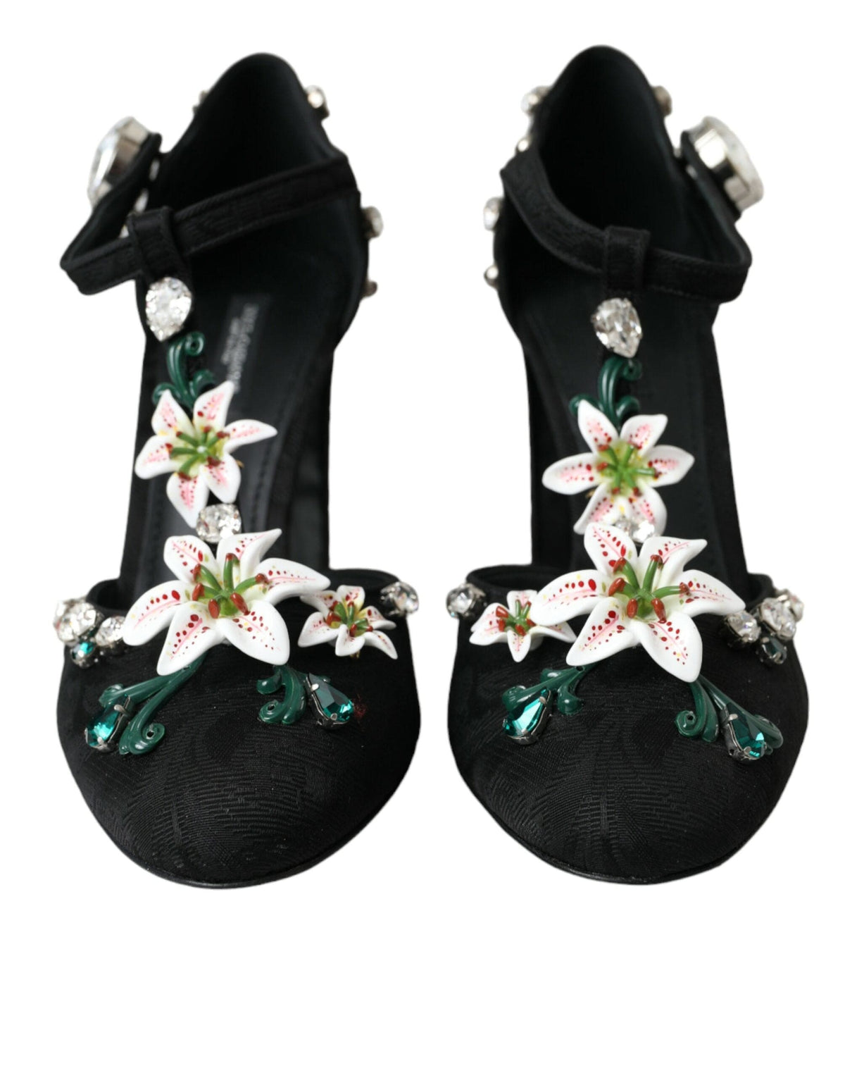 Zapatos de tacón con cristales y diseño de lirios negros de Dolce &amp; Gabbana