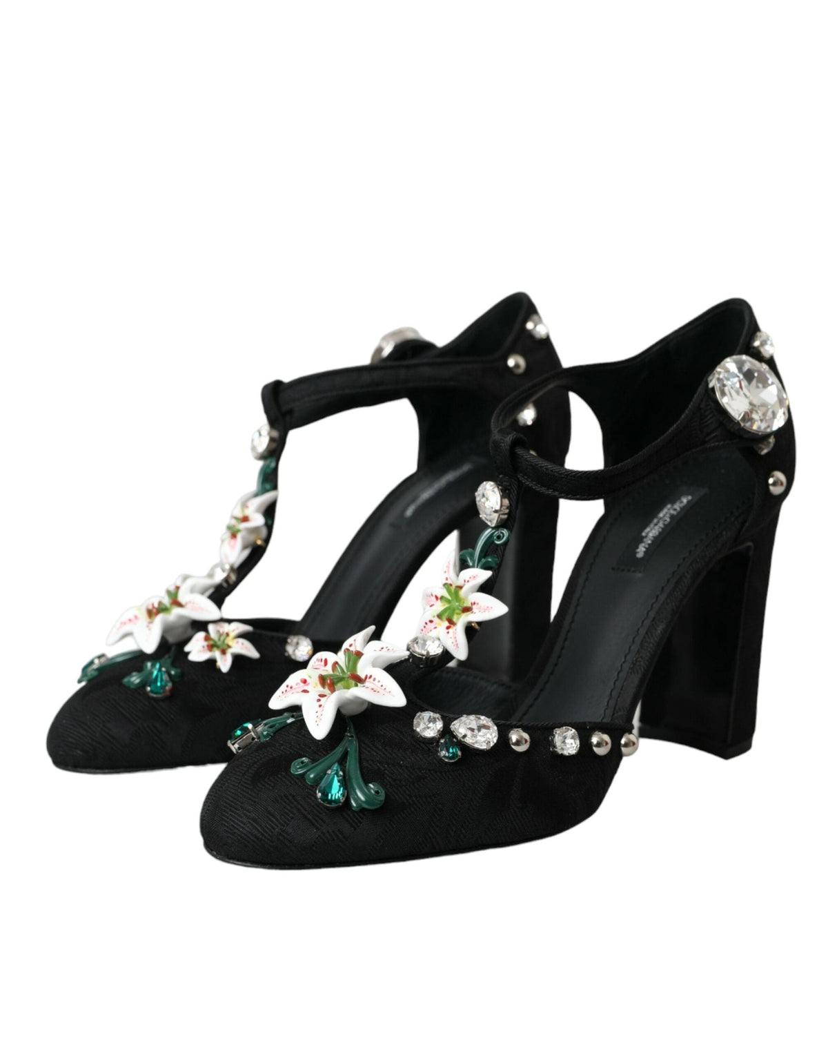 Zapatos de tacón con cristales y diseño de lirios negros de Dolce &amp; Gabbana