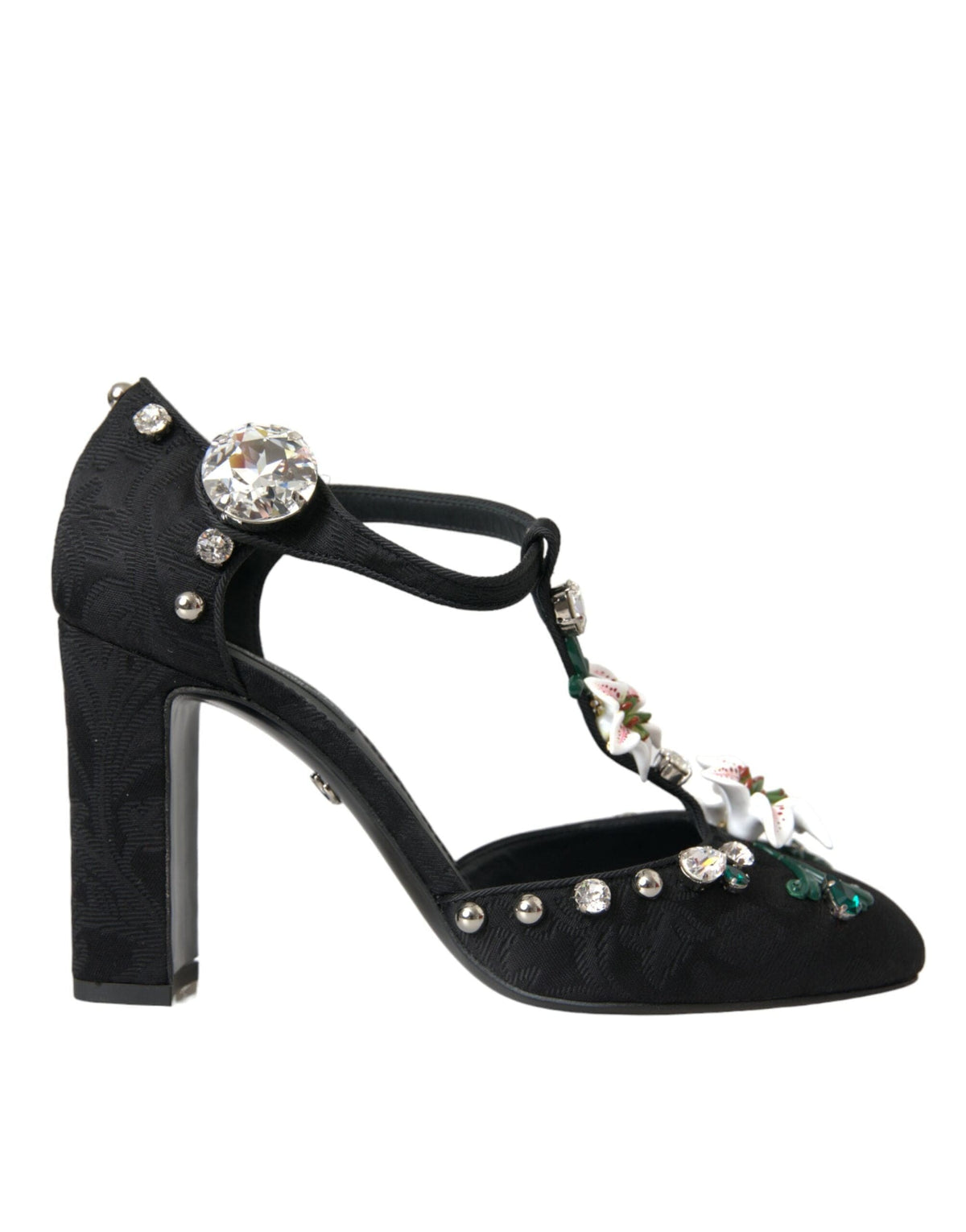 Zapatos de tacón con cristales y diseño de lirios negros de Dolce &amp; Gabbana