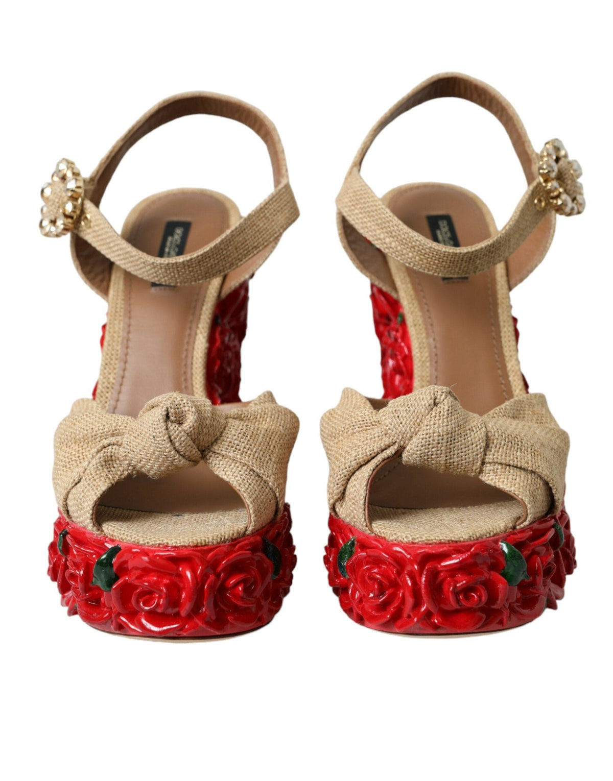 Sandalias con plataforma y cristales de rosas rojas de Dolce &amp; Gabbana