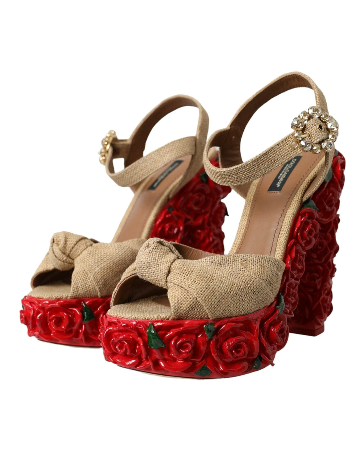 Sandales à plateforme en cristal Dolce &amp; Gabbana Red Roses