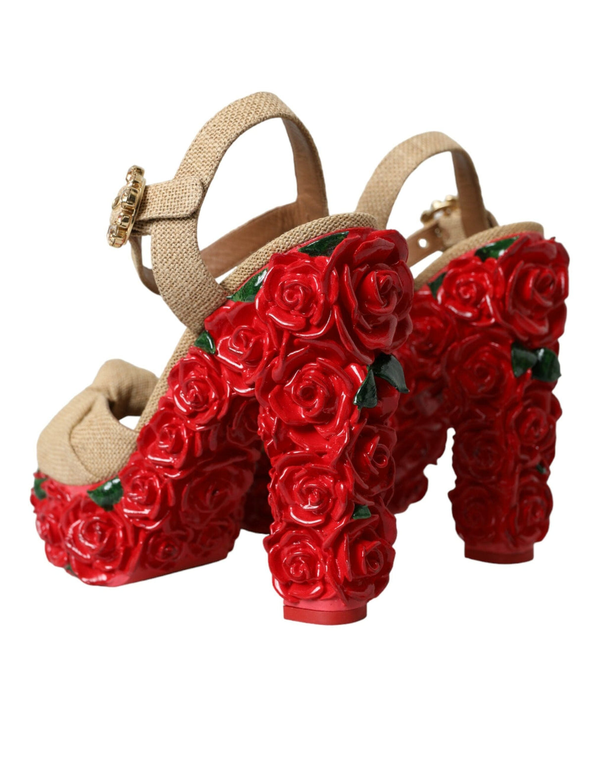 Sandalias con plataforma y cristales de rosas rojas de Dolce &amp; Gabbana