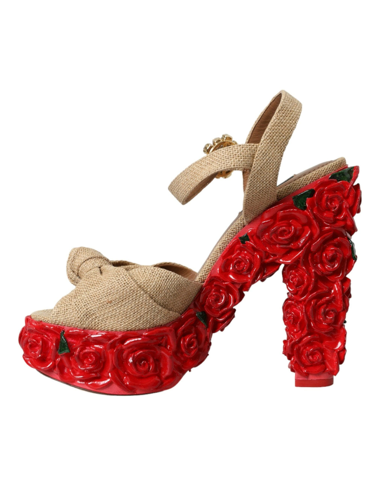 Sandalias con plataforma y cristales de rosas rojas de Dolce &amp; Gabbana