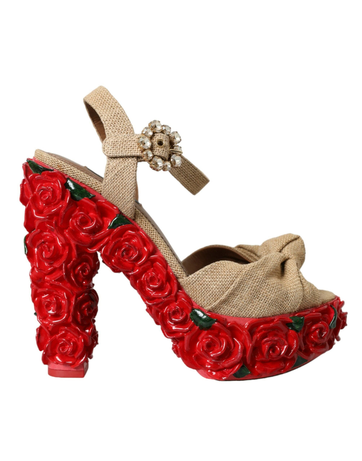 Sandalias con plataforma y cristales de rosas rojas de Dolce &amp; Gabbana