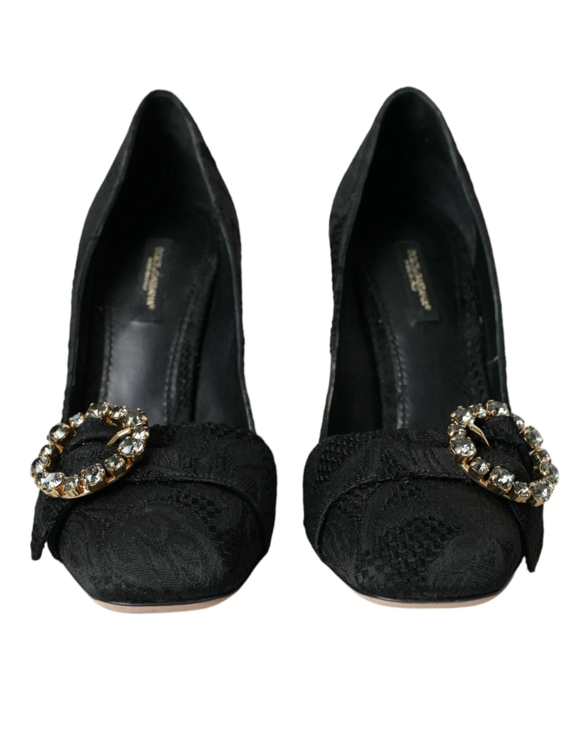 Escarpins à talons et cristaux en brocart noir Dolce &amp; Gabbana