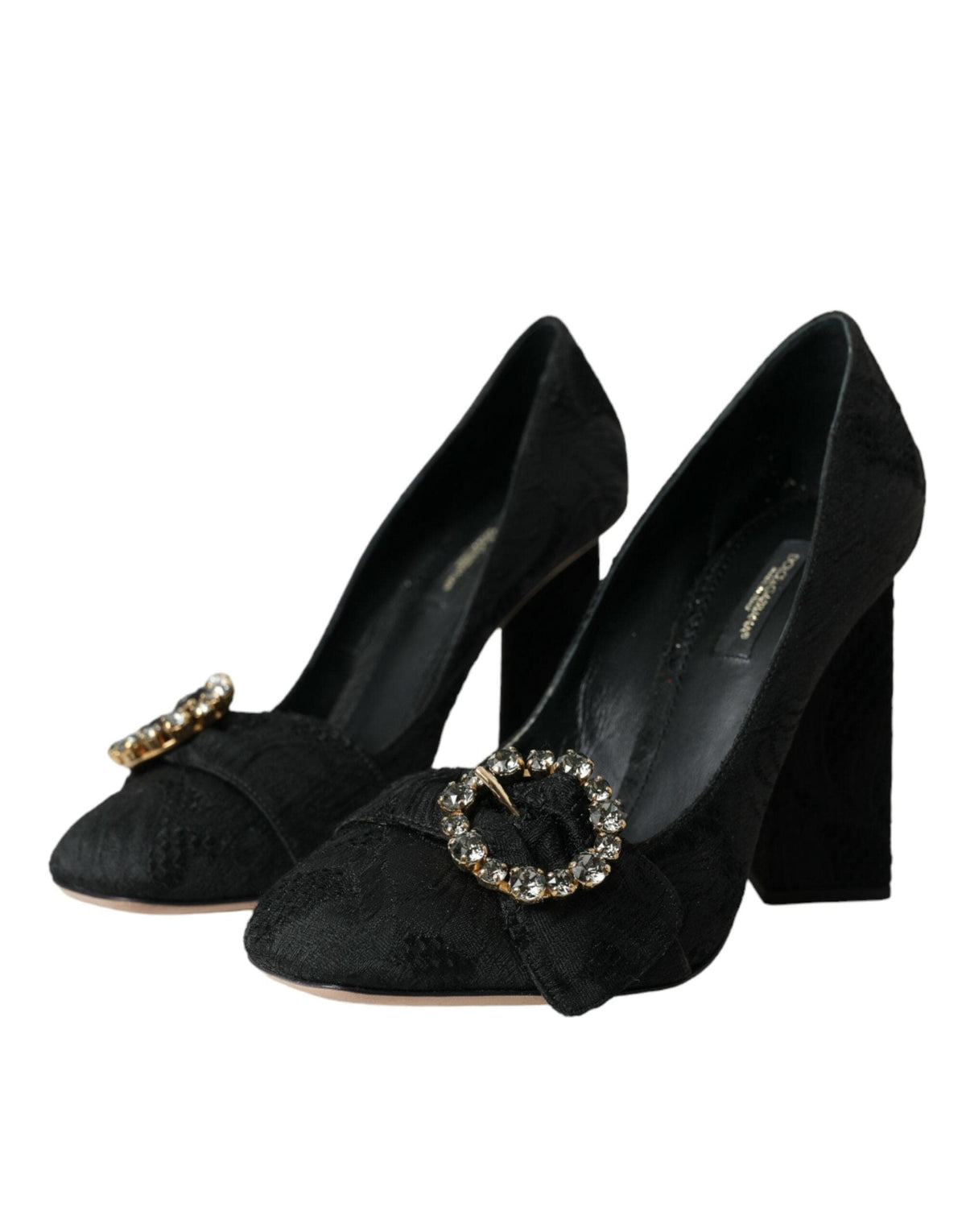 Escarpins à talons et cristaux en brocart noir Dolce &amp; Gabbana