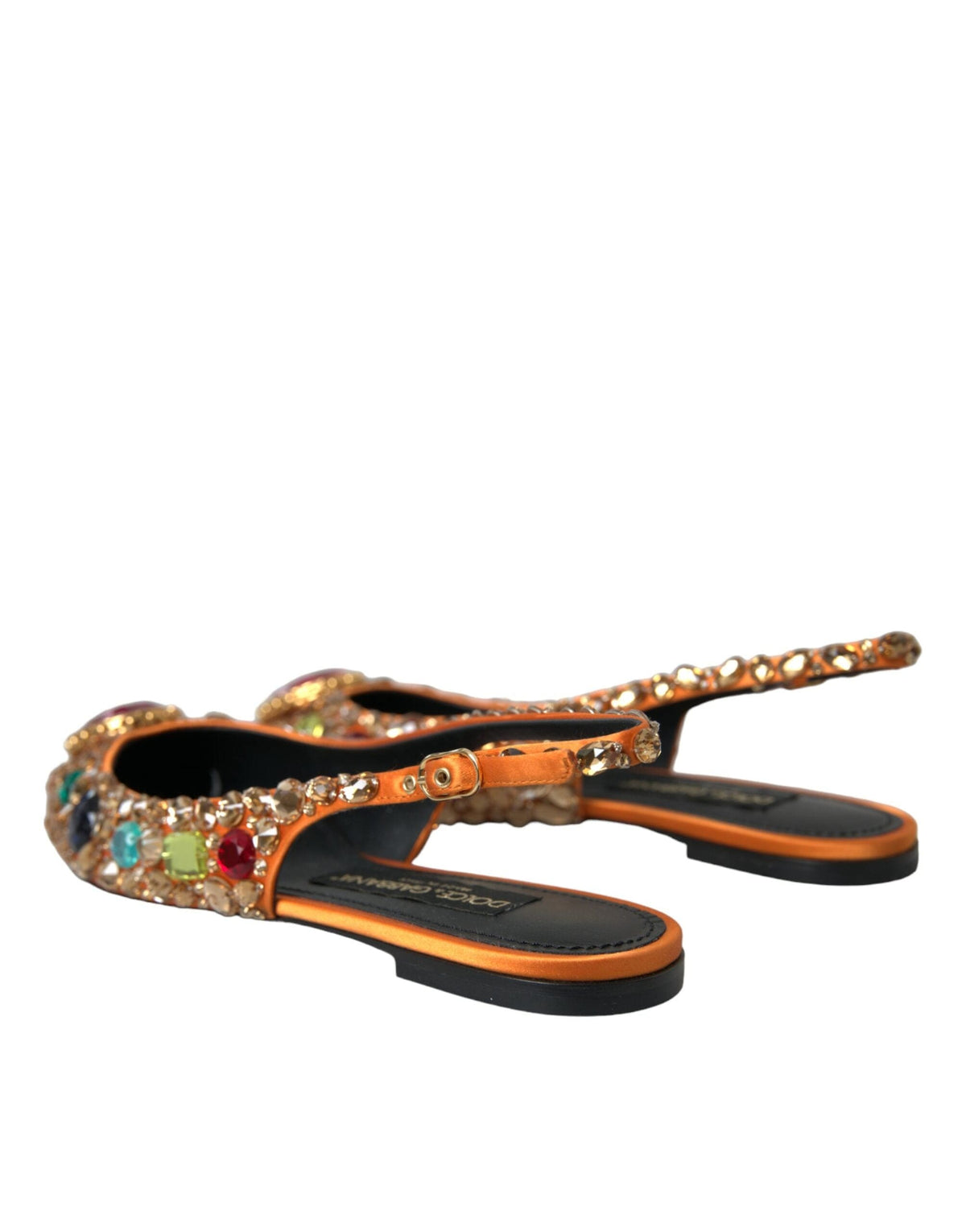 Sandales plates en satin orange Dolce &amp; Gabbana avec cristaux