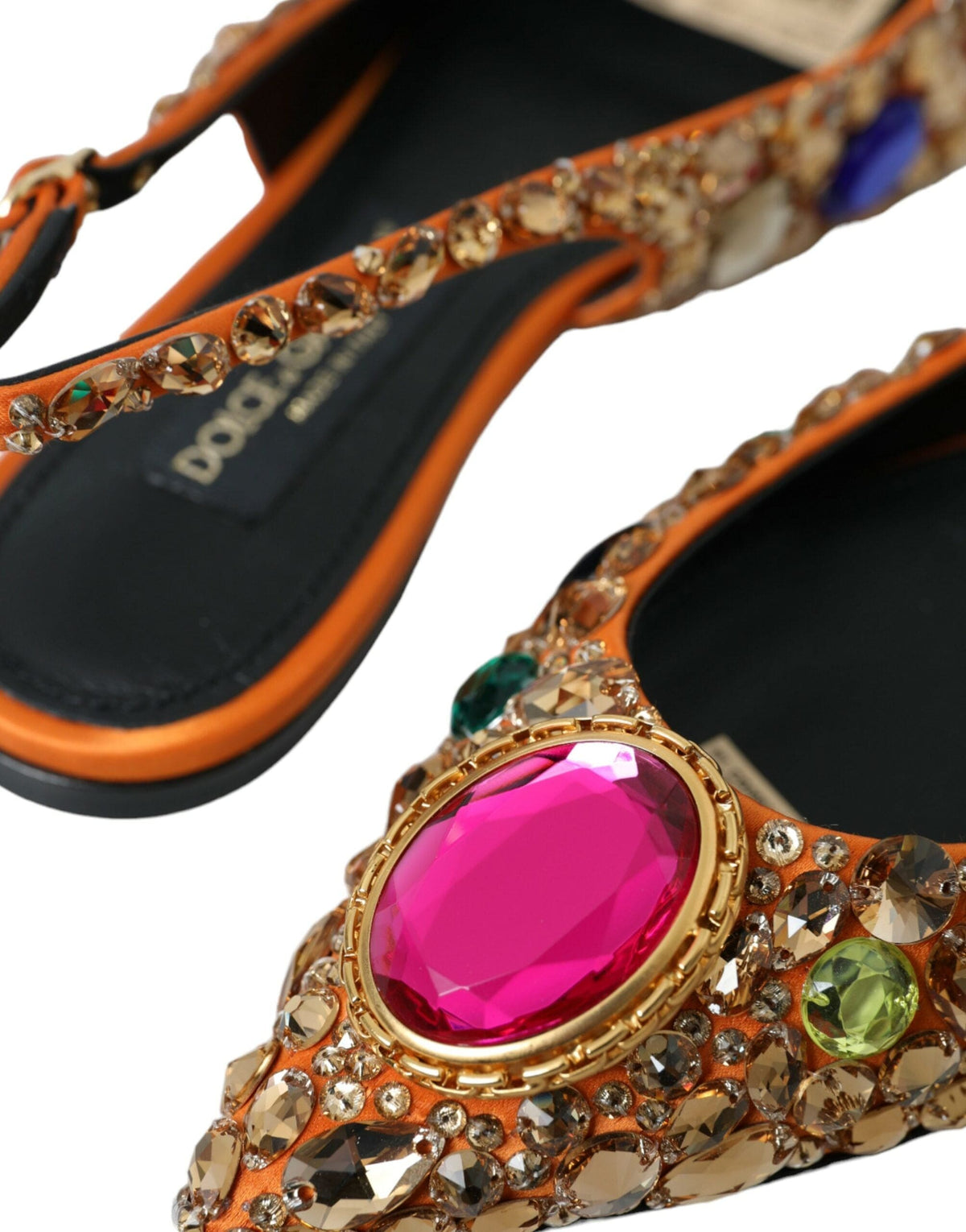 Sandalias planas con cristales y satén naranja de Dolce &amp; Gabbana