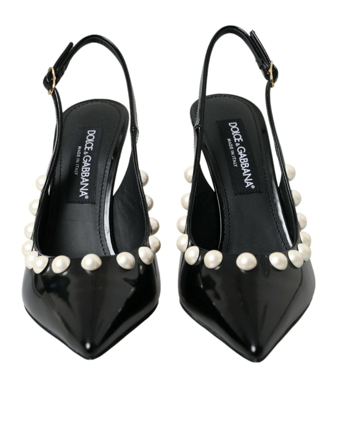 Chaussures à talon et bride arrière en cuir noir Dolce &amp; Gabbana avec perles synthétiques