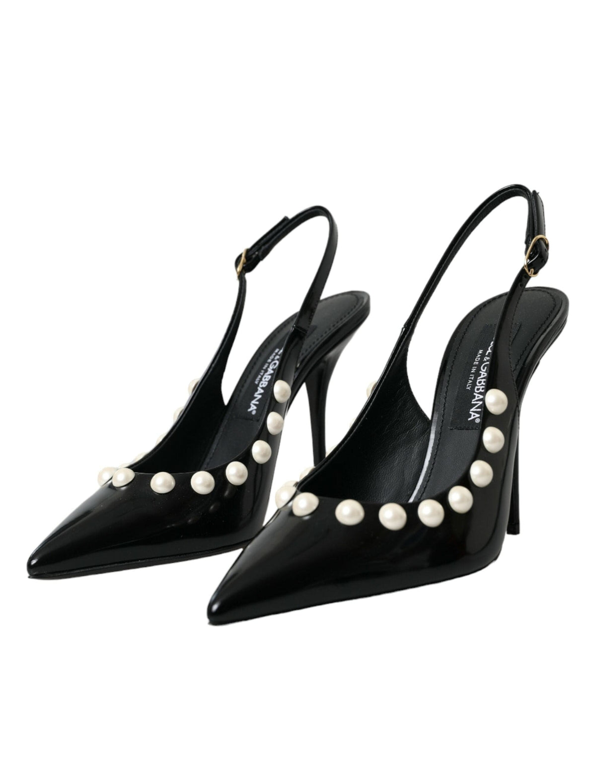 Chaussures à talon et bride arrière en cuir noir Dolce &amp; Gabbana avec perles synthétiques