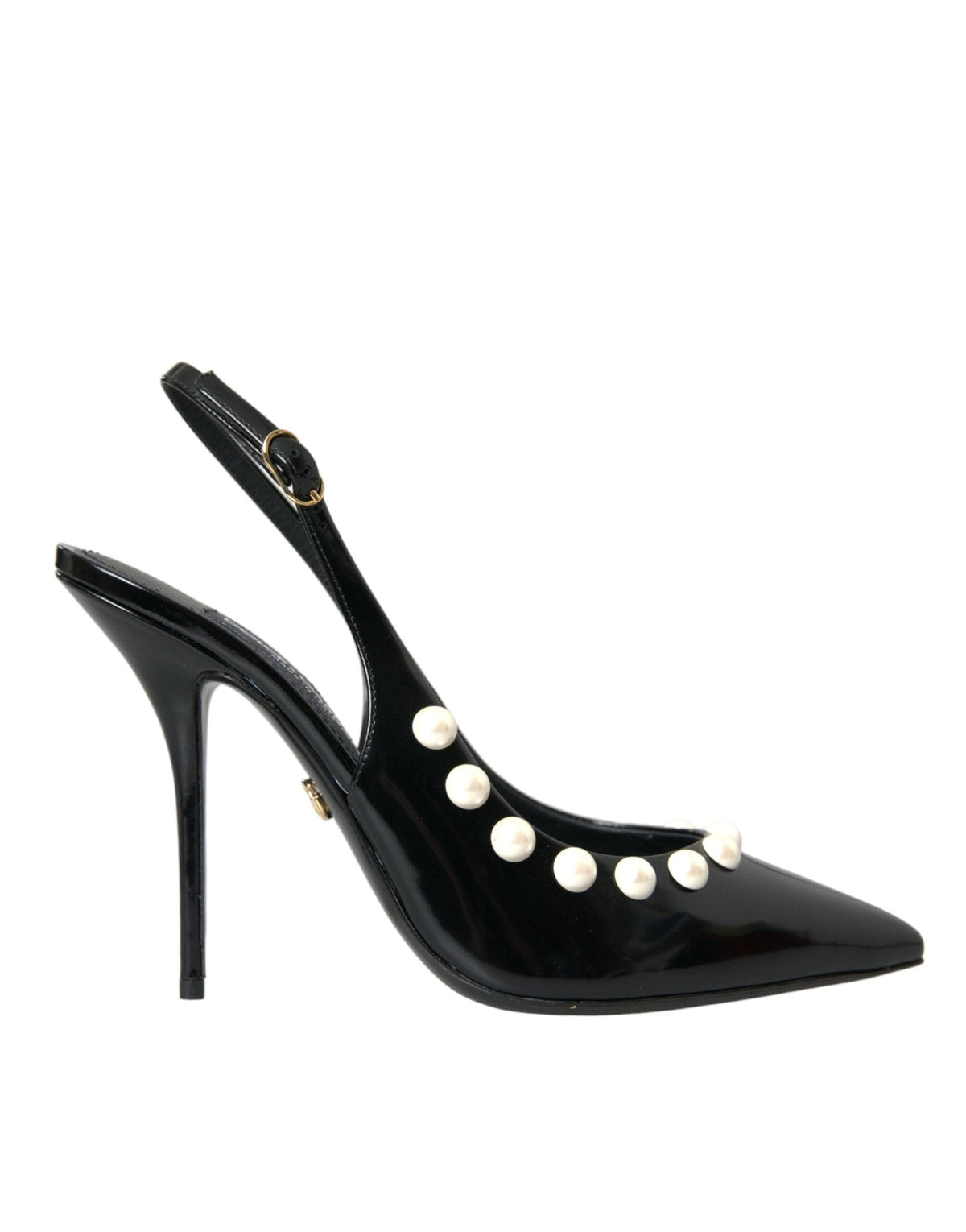 Chaussures à talon et bride arrière en cuir noir Dolce &amp; Gabbana avec perles synthétiques