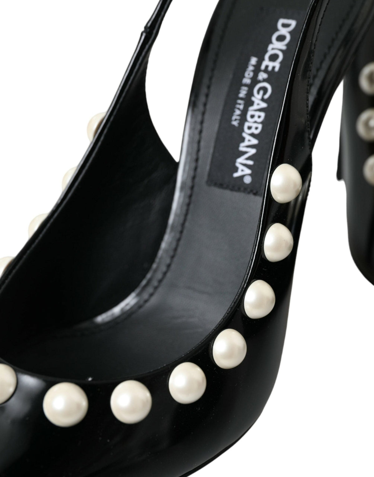 Chaussures à talon et bride arrière en cuir noir Dolce &amp; Gabbana avec perles synthétiques