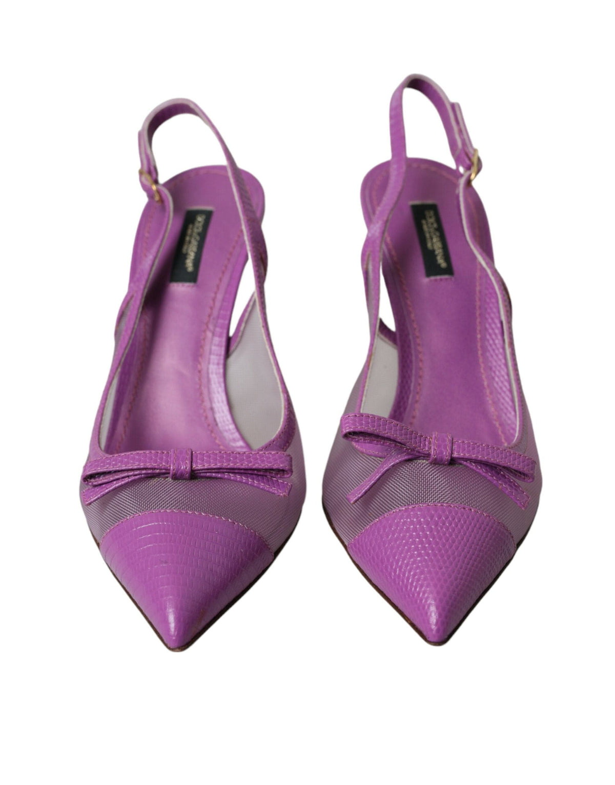 Zapatos de tacón alto con tira trasera y malla de cuero color morado de Dolce &amp; Gabbana