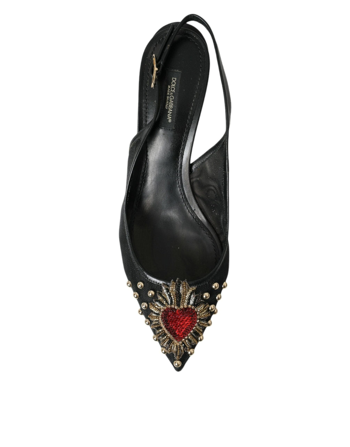 Dolce & Gabbana Black Mesh Embellished Heel Slingbacks Shoes