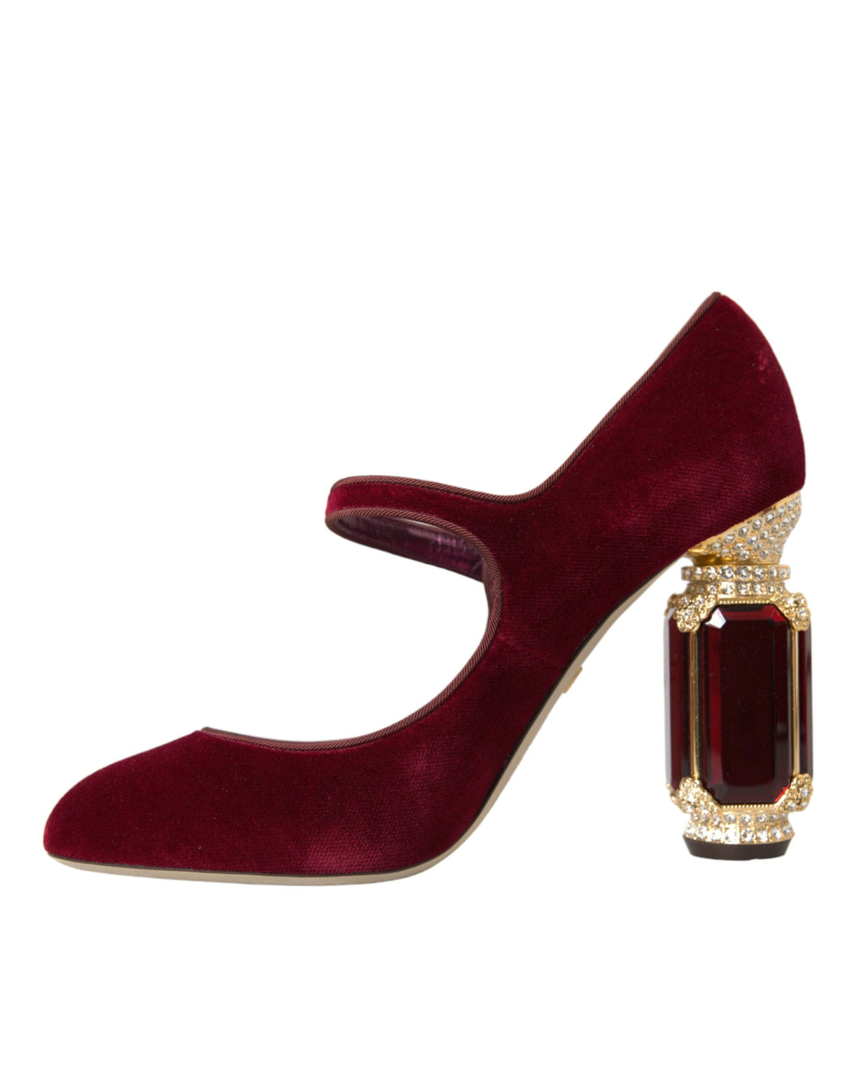 Chaussures Mary Jane à talons en velours rouge et cristaux dorés Dolce &amp; Gabbana