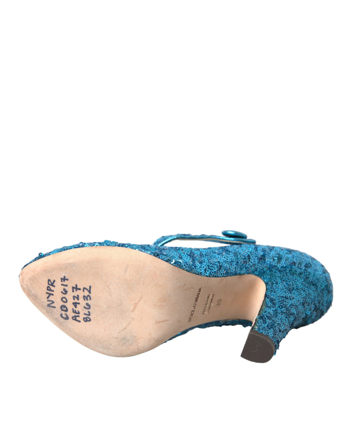 Zapatos de tacón alto Mary Jane con lentejuelas azules de Dolce &amp; Gabbana