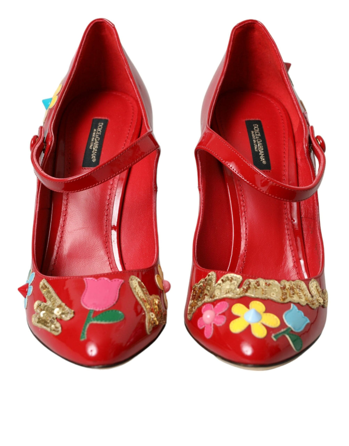 Zapatos de tacón Mary Jane con adornos de cuero rojo de Dolce &amp; Gabbana