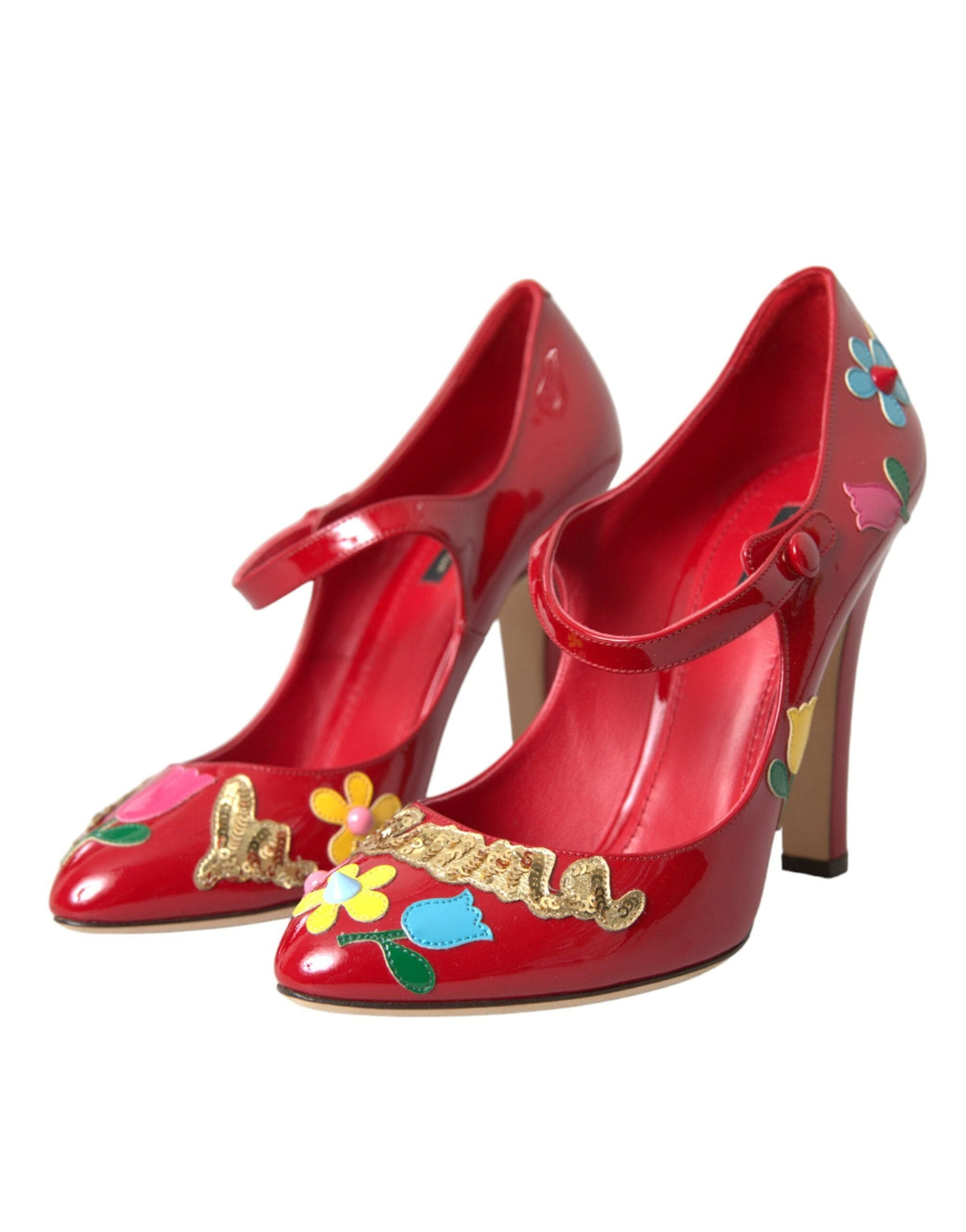 Zapatos de tacón Mary Jane con adornos de cuero rojo de Dolce &amp; Gabbana