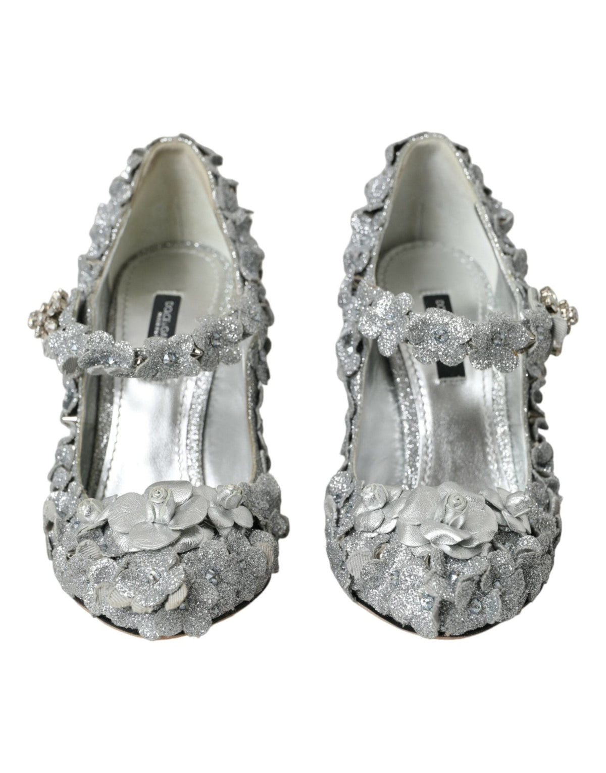 Zapatos Mary Jane con cristales y flores en plata de Dolce &amp; Gabbana