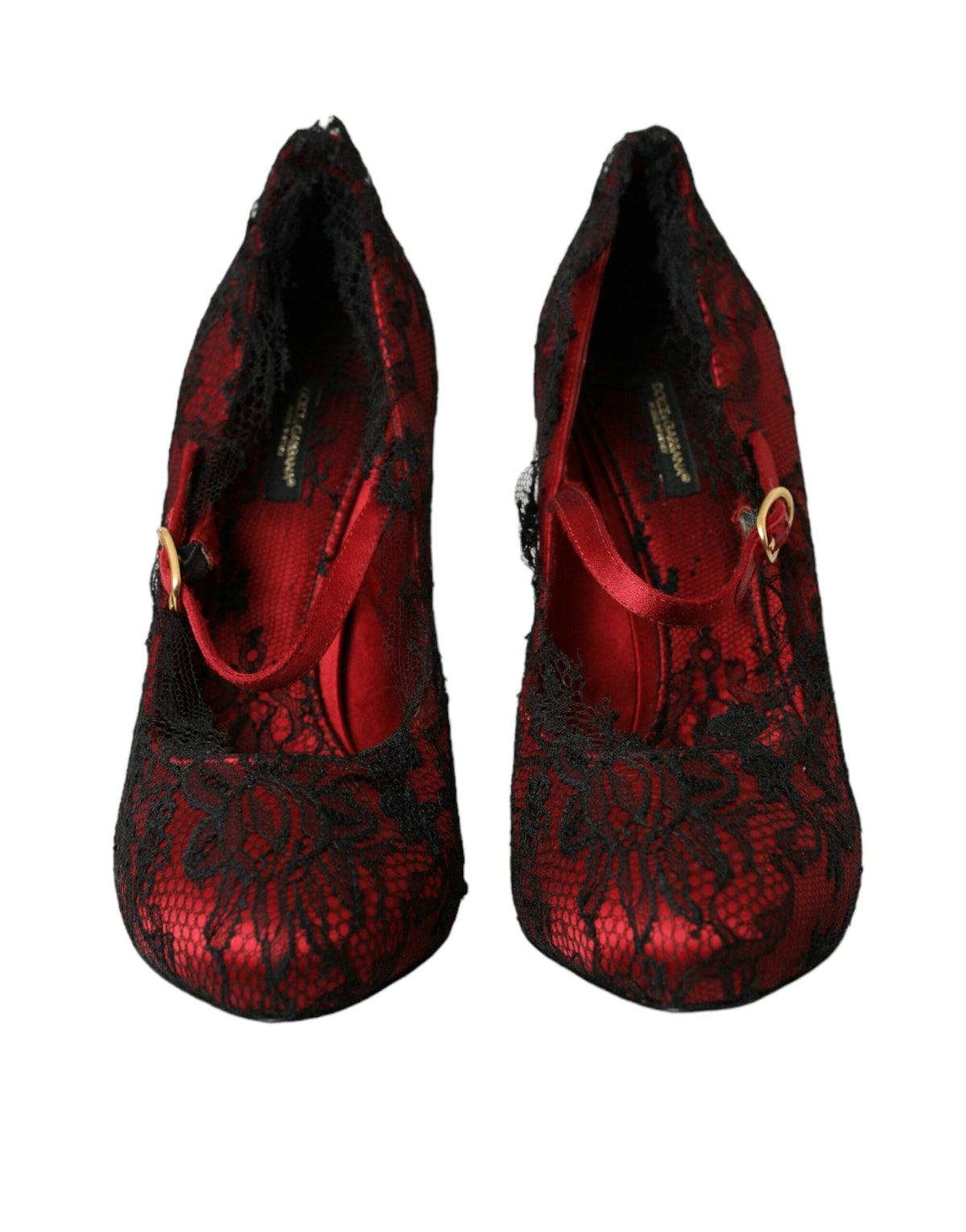 Escarpins Mary Jane en dentelle fleurie rouge et noire Dolce &amp; Gabbana