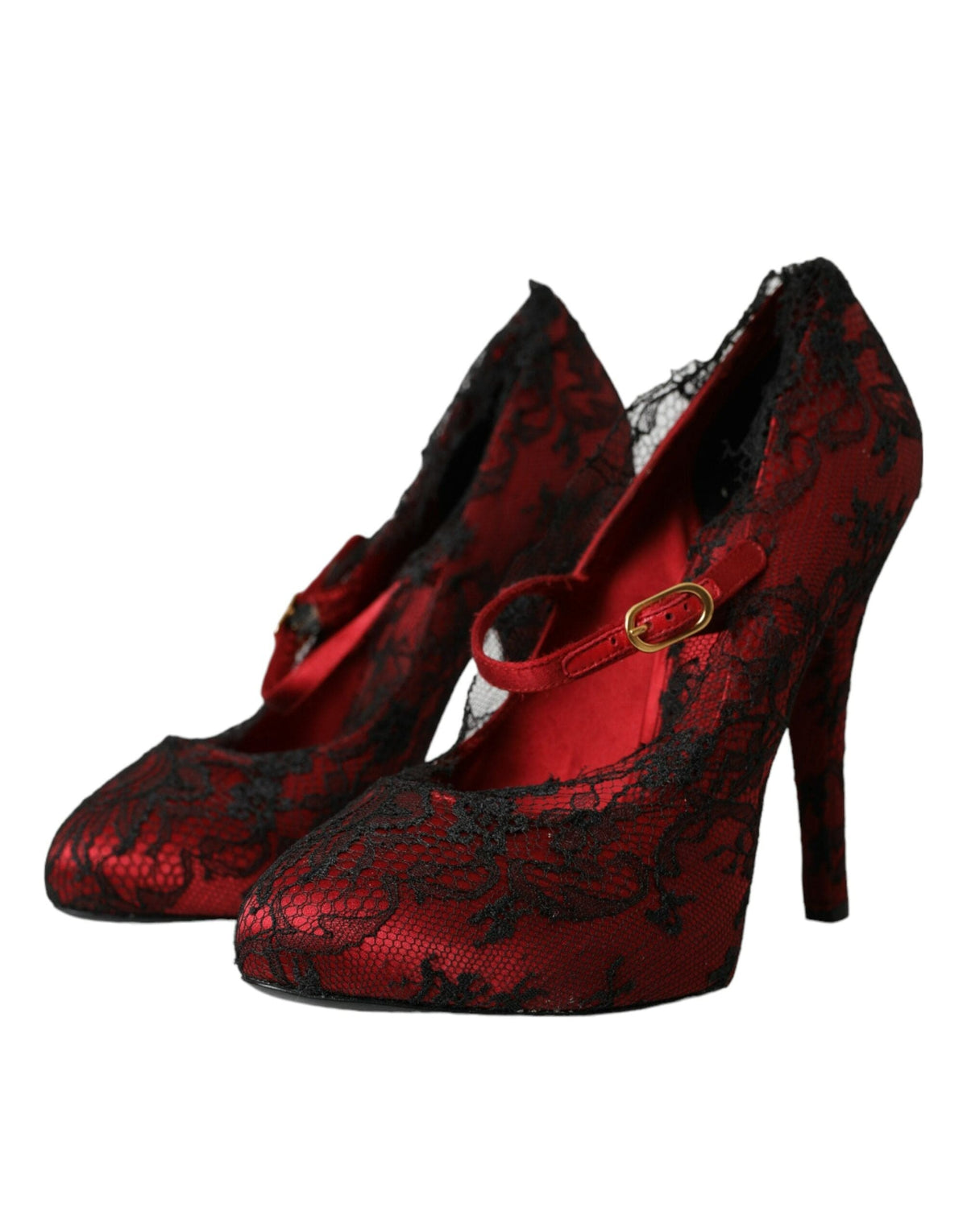 Escarpins Mary Jane en dentelle fleurie rouge et noire Dolce &amp; Gabbana