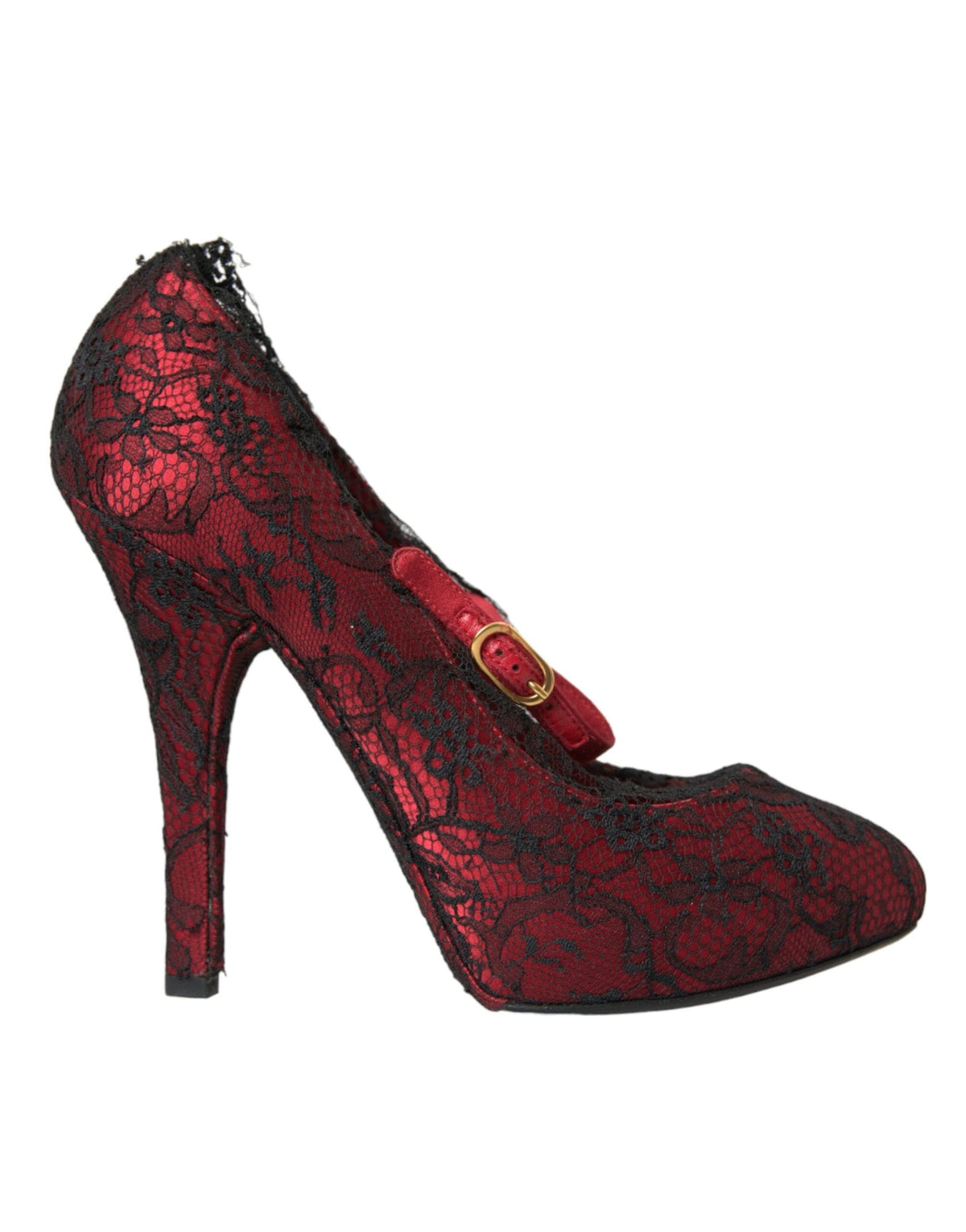 Escarpins Mary Jane en dentelle fleurie rouge et noire Dolce &amp; Gabbana