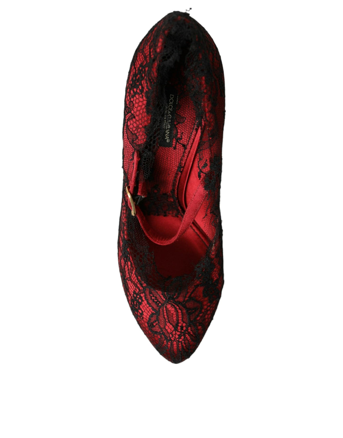 Zapatos Mary Jane con encaje floral en rojo y negro de Dolce &amp; Gabbana