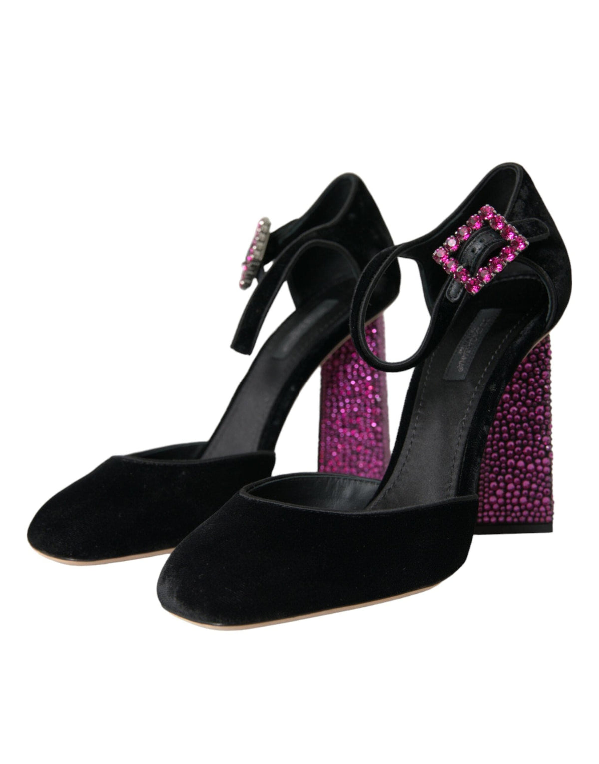 Zapatos Mary Jane de terciopelo negro con cristales y strass de Dolce &amp; Gabbana