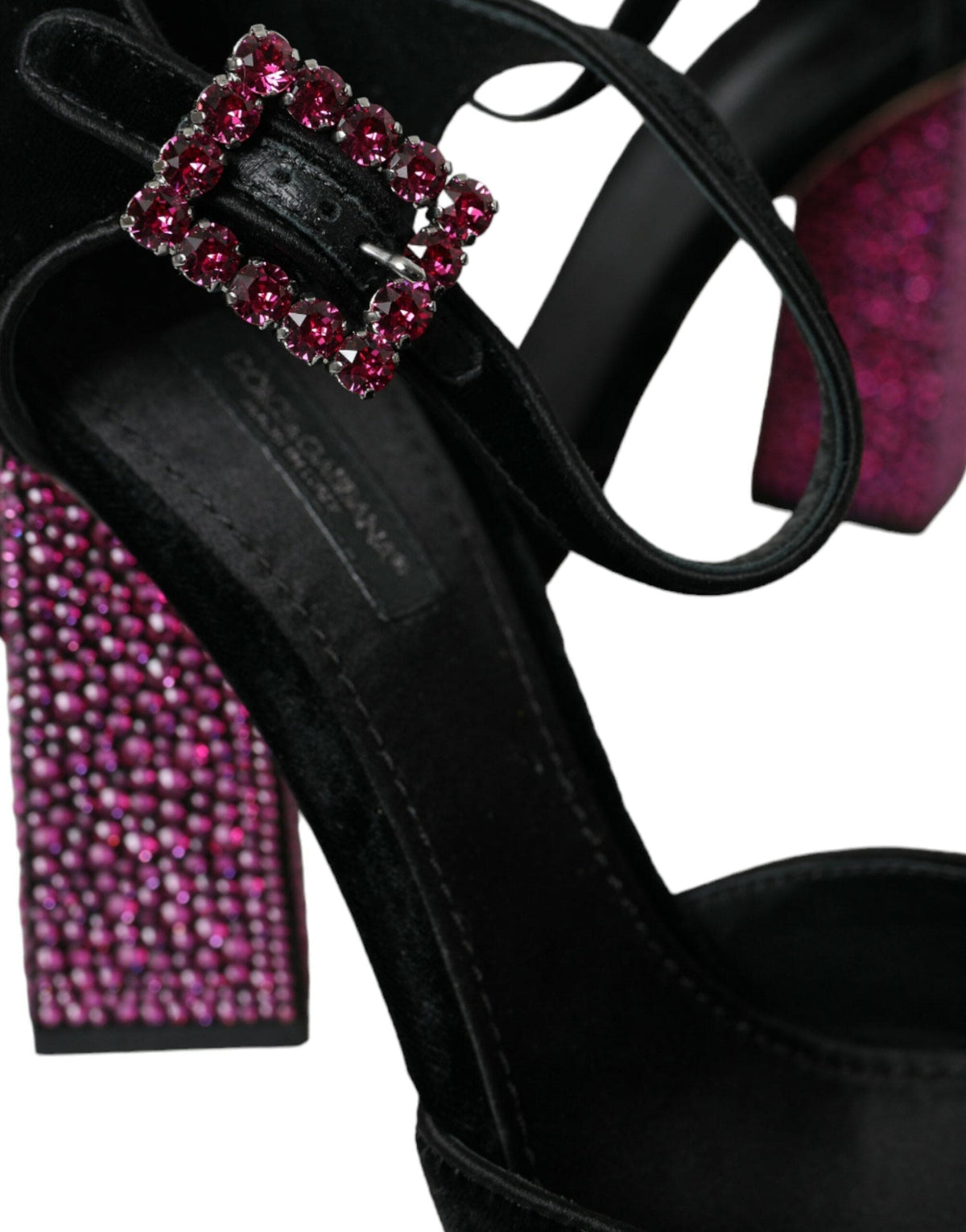 Zapatos Mary Jane de terciopelo negro con cristales y strass de Dolce &amp; Gabbana