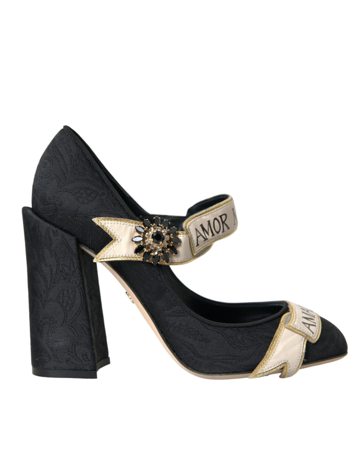 Chaussures Mary Janes en brocart noir Dolce &amp; Gabbana avec escarpins en cristal