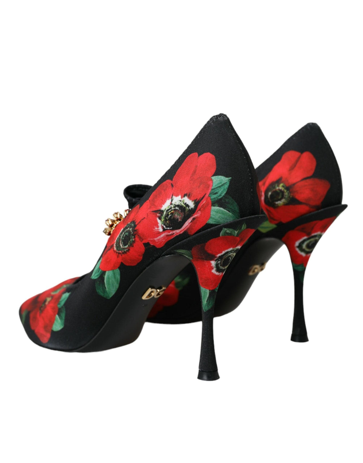 Escarpins Mary Jane à cristaux et fleurs noires Dolce &amp; Gabbana