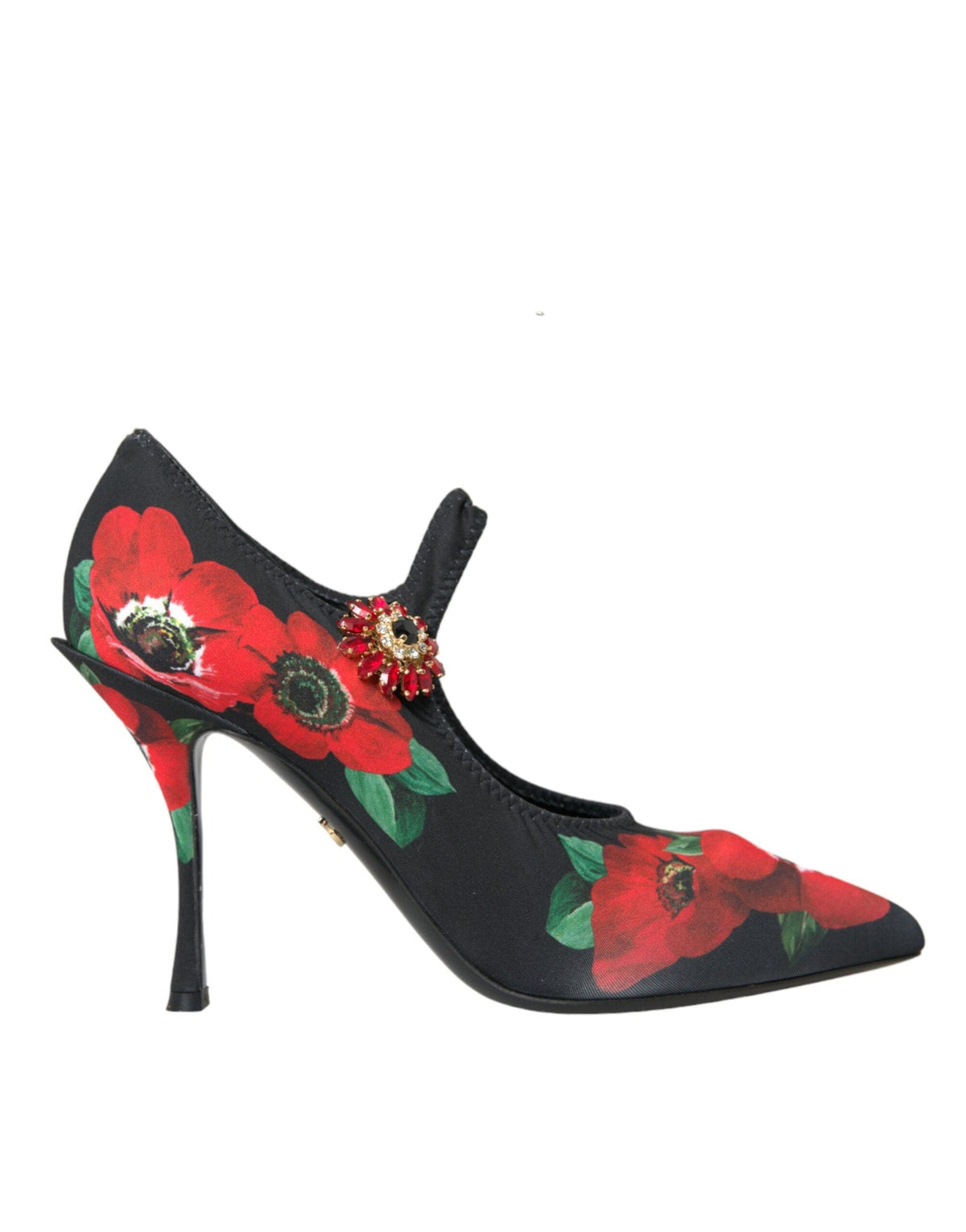 Escarpins Mary Jane à cristaux et fleurs noires Dolce &amp; Gabbana