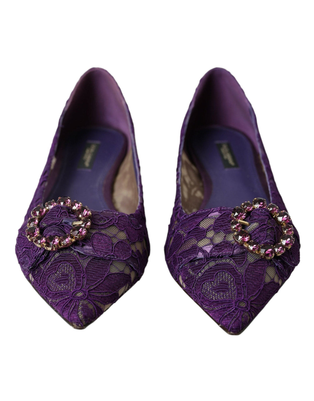 Mocasines con encaje de cristales y diseño de Taormina en color morado de Dolce &amp; Gabbana