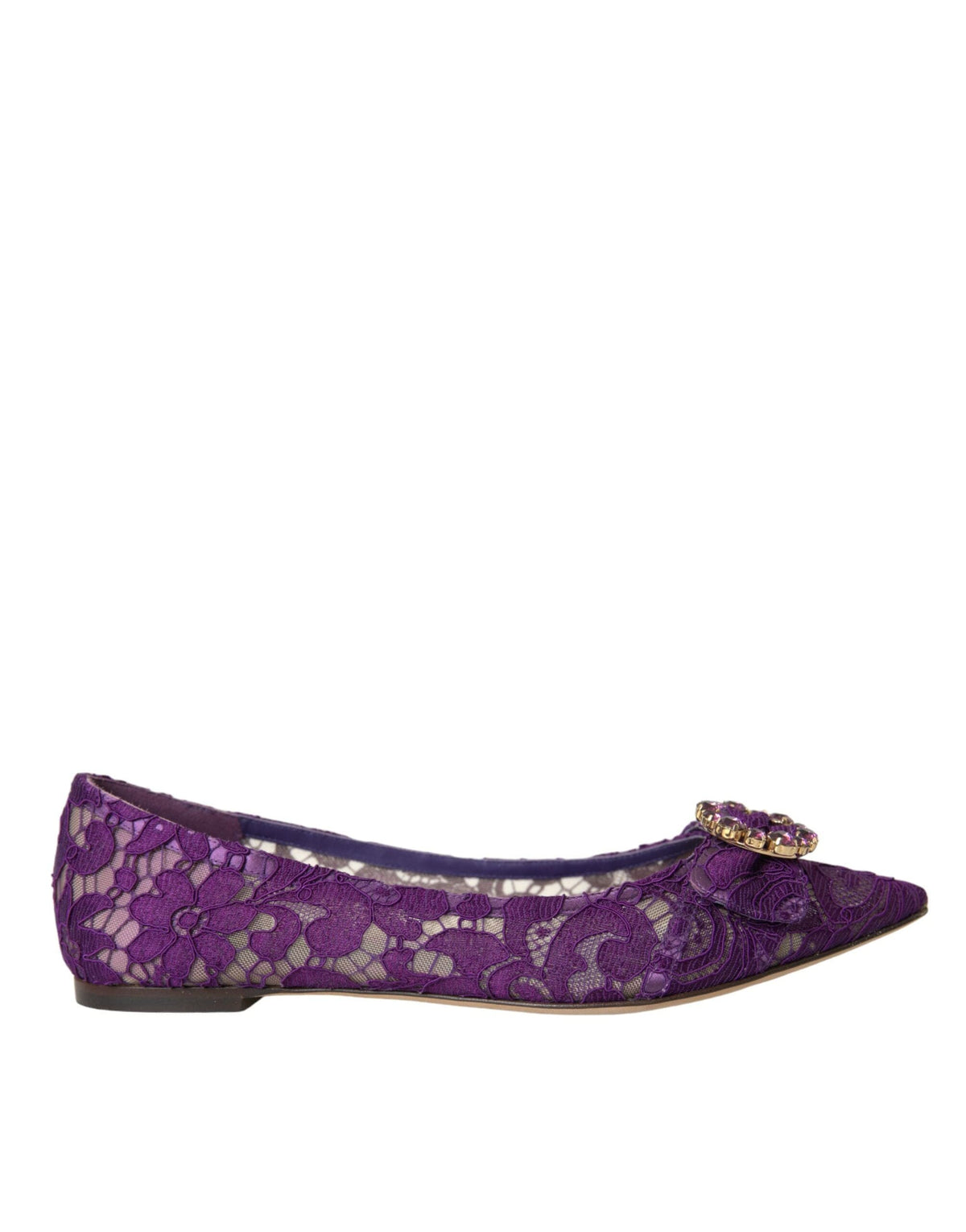 Mocasines con encaje de cristales y diseño de Taormina en color morado de Dolce &amp; Gabbana