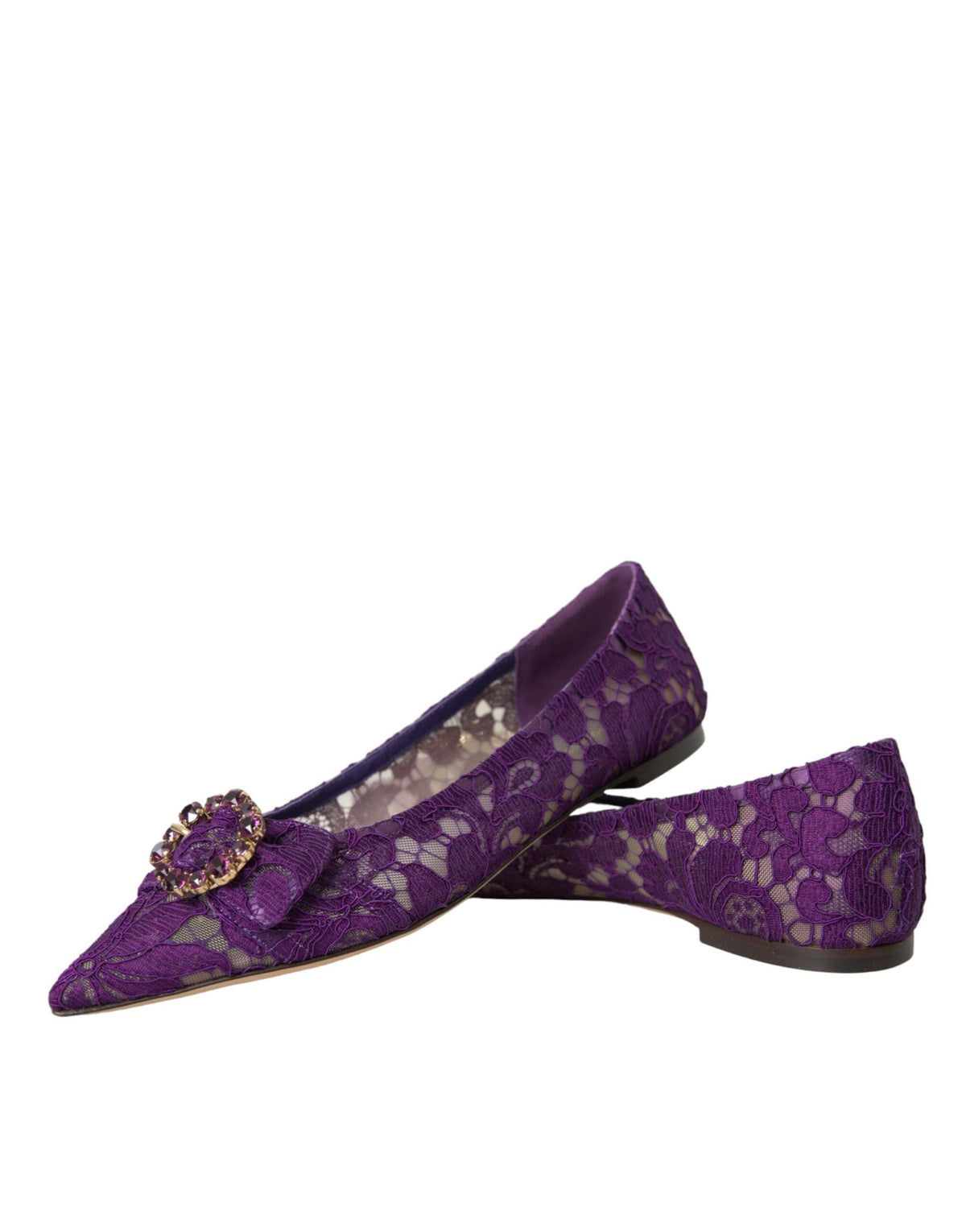 Mocasines con encaje de cristales y diseño de Taormina en color morado de Dolce &amp; Gabbana