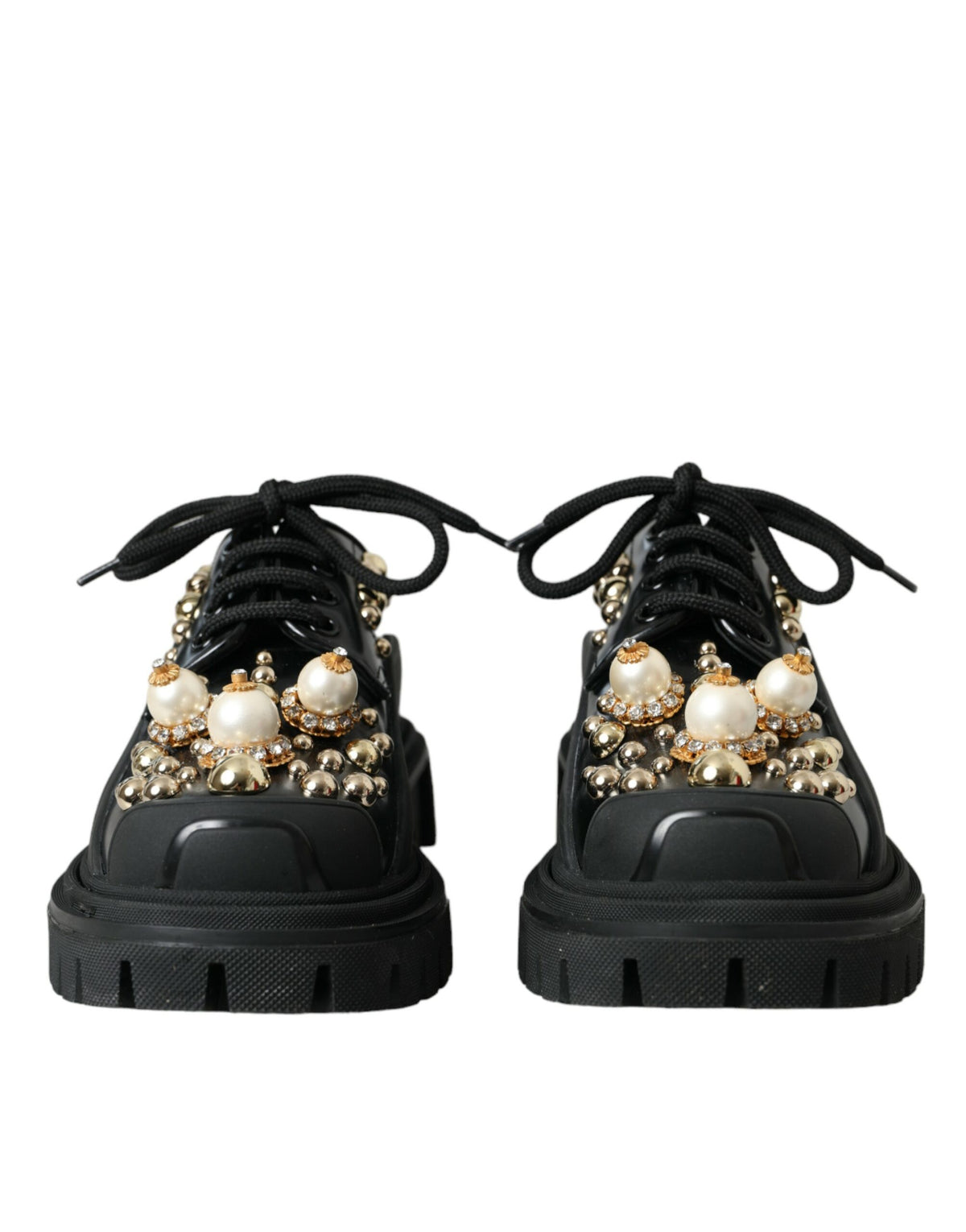 Chaussures de randonnée en cuir noir à ornements Dolce &amp; Gabbana