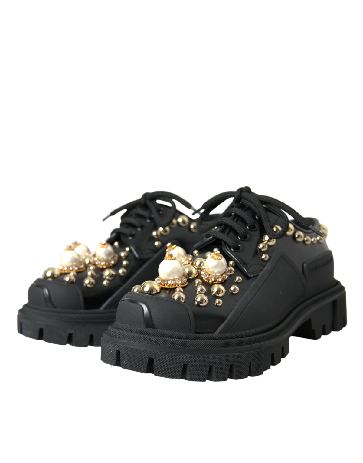 Chaussures de randonnée en cuir noir à ornements Dolce &amp; Gabbana