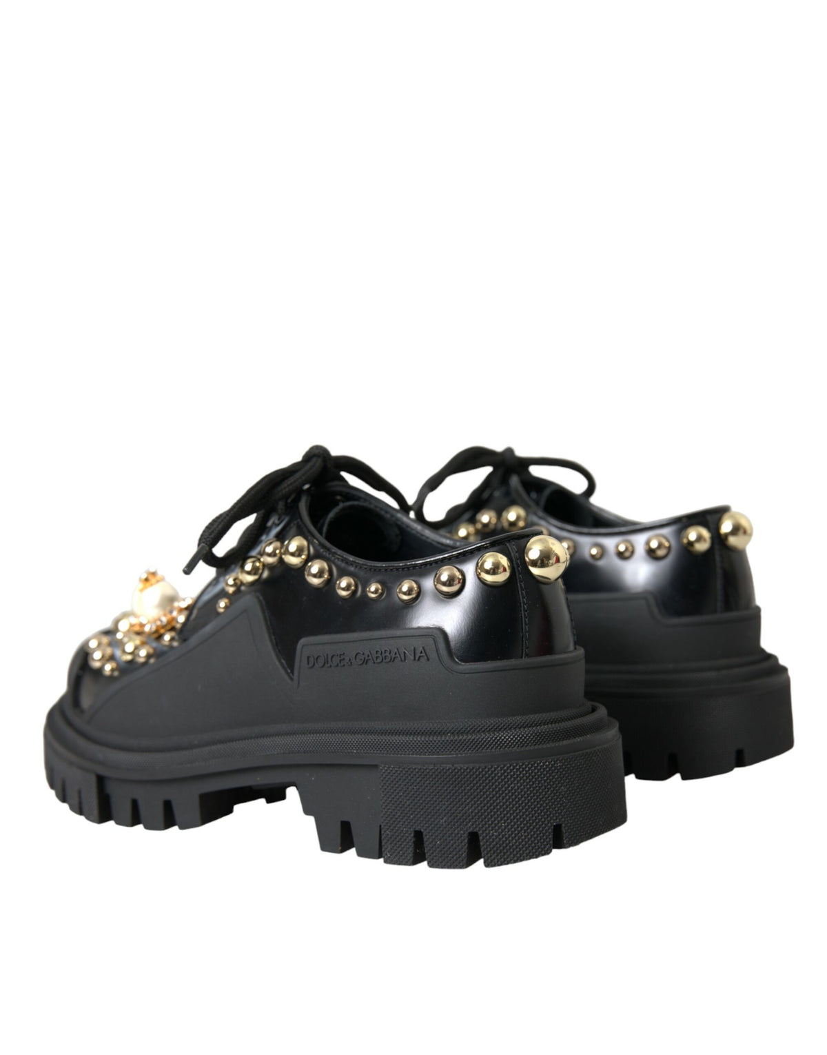 Chaussures de randonnée en cuir noir à ornements Dolce &amp; Gabbana